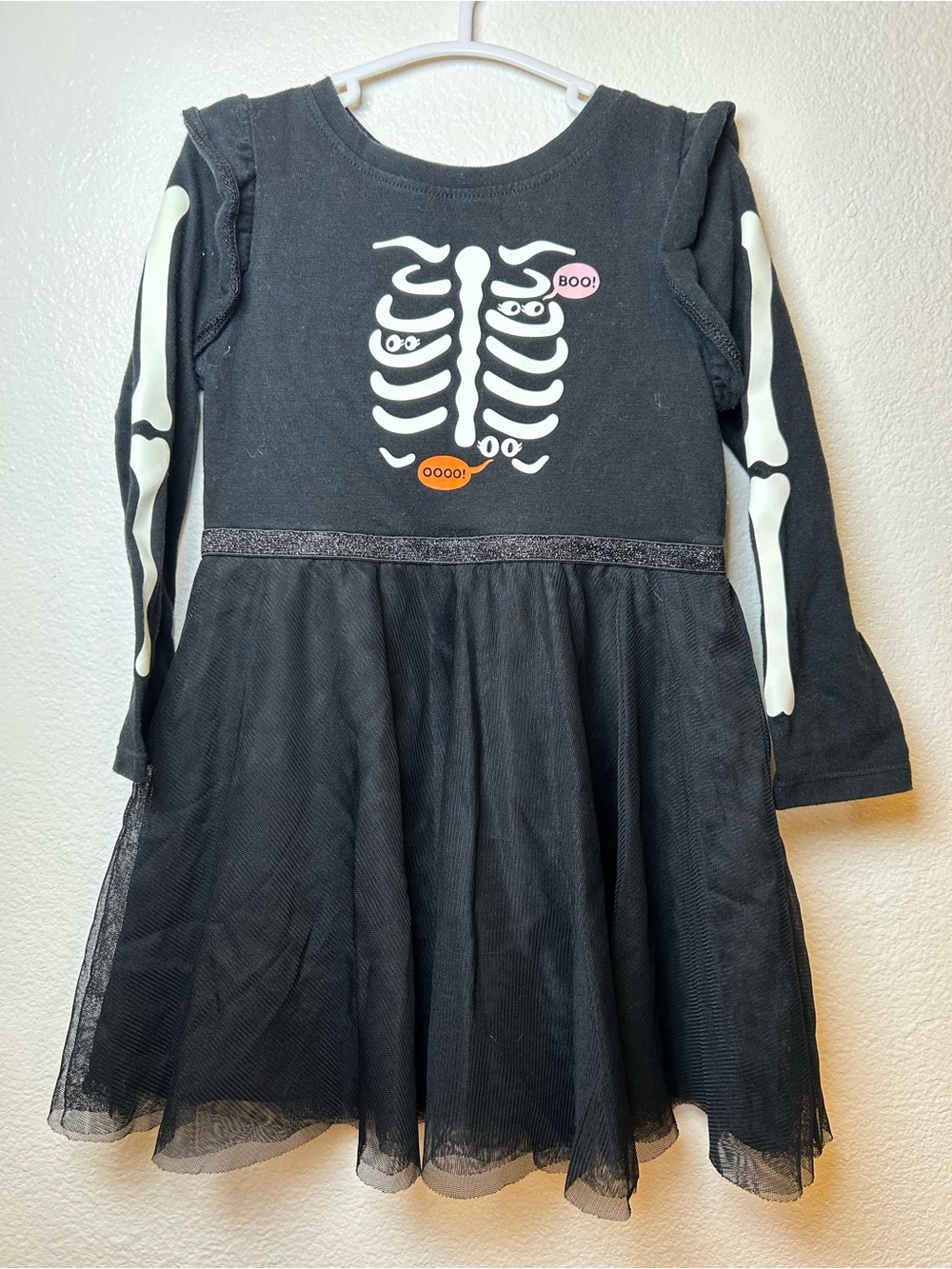 Cat & Jack Halloween Dress Black Skeleton Glow In Dark Tulle Skirt 3T